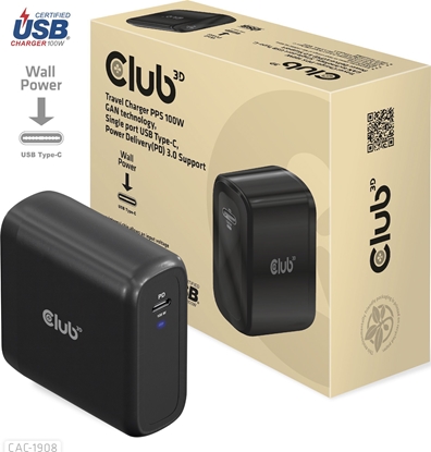 Attēls no Club 3D Club3D cestovní nabíjeka 100W GAN technologie, USB-IF TID certified, USB Type-C, Power Delivery(PD) 3.0 Support