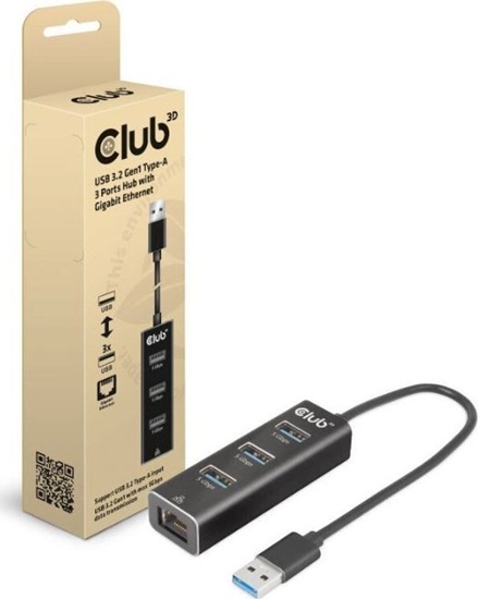 Изображение Club 3D Club3D Rozboova, USB-A 3.2 Gen1 na 3x USB 3.1, Gigabit Ethernet