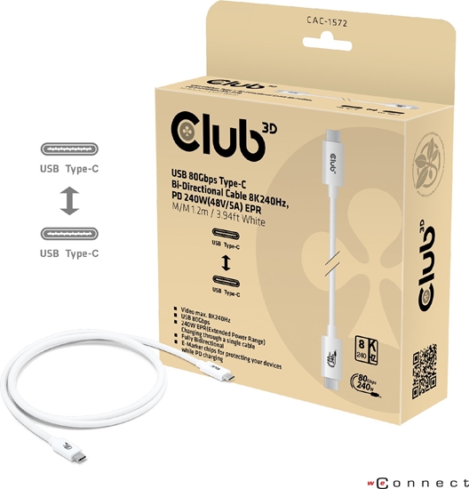 Picture of Kabel USB Club 3D USB-C - USB-C 1.2 m Biay (CAC-1572)