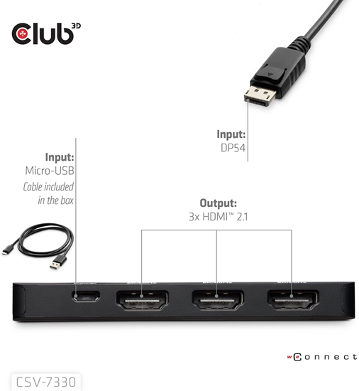Picture of CLUB3D CSV-7330 huby i koncentratory DisplayPort