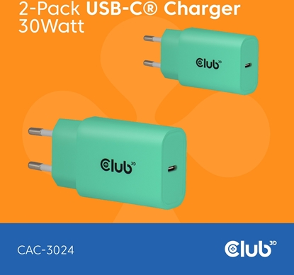Attēls no Club3D Lifestyle Ladegerät USB-C 30Watt, 2Stk  grün retail