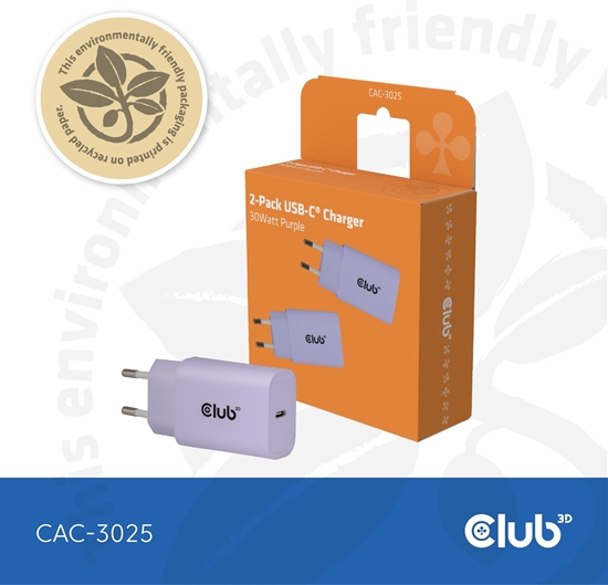 Picture of Club3D Lifestyle Ladegerät USB-C 30Watt, 2Stk  lila retail