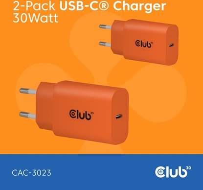 Attēls no Club3D Lifestyle Ladegerät USB-C 30Watt, 2Stk  orange retail