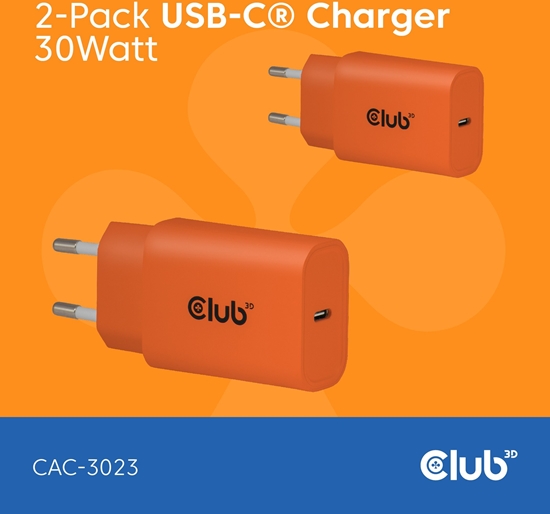 Picture of Club3D Lifestyle Ladegerät USB-C 30Watt, 2Stk  orange retail
