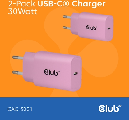 Attēls no Club3D Lifestyle Ladegerät USB-C 30Watt, 2Stk  pink retail