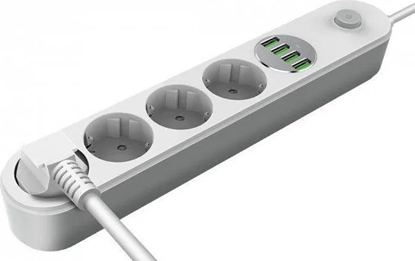 Picture of ColorWay CW-CHE44W Power socket 4plugs/4USB, White, 2m | ColorWay