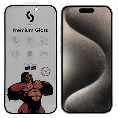 Изображение Connect iPhone 15 Plus Privātums 3D Corning Gorilla Glass 5X stiprā melnā krāsā