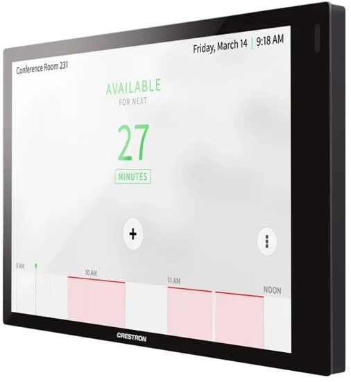 Picture of Crestron 7 in. Room Scheduling Touch Screen for Zoom Rooms® Software, Black Smooth, includes one TSW-770-LB-B-S light bar and one TSW-770/1070-MSMK-ANG-B-S multisurface mount kit