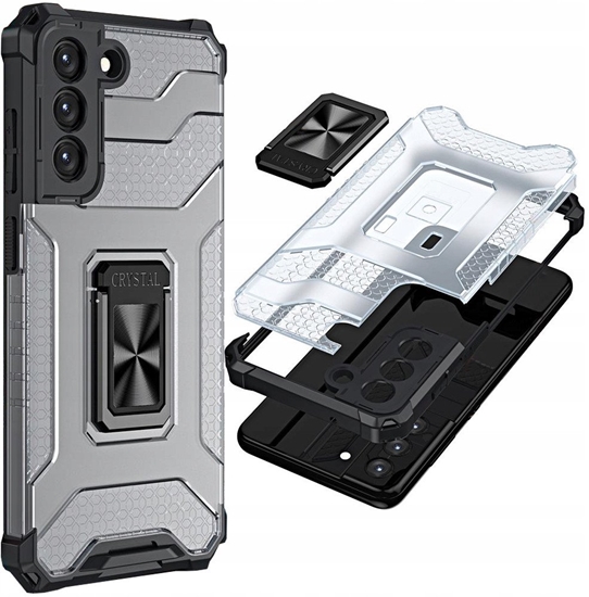 Изображение Crystal Ring Case pancerne hybrydowe etui pokrowiec + magnetyczny uchwyt Samsung Galaxy S22+ (S22 Plus) czarny