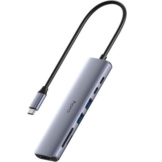 Picture of Cudy UH407 PortMate USB-C 7-in-1 Hub 4K 60Hz HDMI USB-C PD USB-A SD TF Aluminum Grey