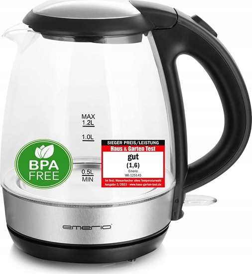 Изображение Czajnik Emerio Emerio Wasserkocher, 1.2L, Glas, BPA-frei