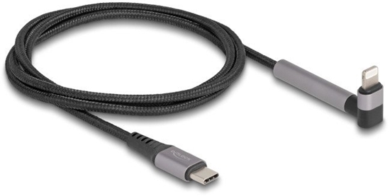 Picture of Delock Data and Charging Cable USB Type-C™ to Lightning™ for iPhone™, iPad™, iPod™ angled with stand function black 1.5 m MFi