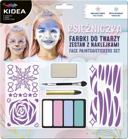 Picture of Derform Farby do twarzy 4 kolory z naklejkami zestaw Ksiniczka