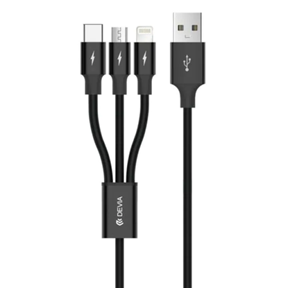 Attēls no Devia Kintone Series 3In1 Tube, USB to Lightning, MicroUSB, Type-C, 1,2m, Black