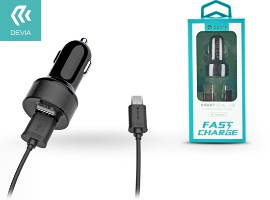 Изображение Devia Smart Series Premium Car charger 2 x USB 2.4A + Micro USB Cable 1m Black