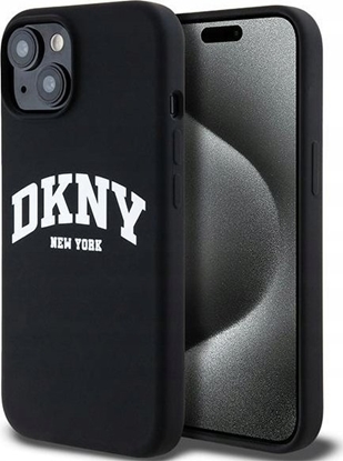 Изображение DKNY Apple iPhone 15 hardcase Liquid Silicone White Printed Logo MagSafe Black