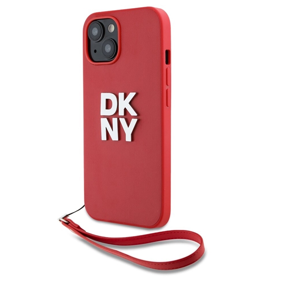 Изображение DKNY logotipa PU ādas / silikona rokas siksna aizmugurējais vāciņš apvalks iPhone 14 sarkanā krāsā