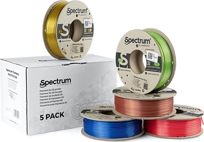 Изображение Dugopis 3D Spectrum Spectrum 3D filament, PLA Silk, 1,75mm, 5x250g, 80750, mix Glorious Gold, Spicy Copper, Apple Green, Ruby Red, Indigo Blue