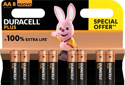 Attēls no Duracell Duracell Plus 100, Single-use battery, AA, Alkaline, 1.5 V, 8 pc(s), Multicolour