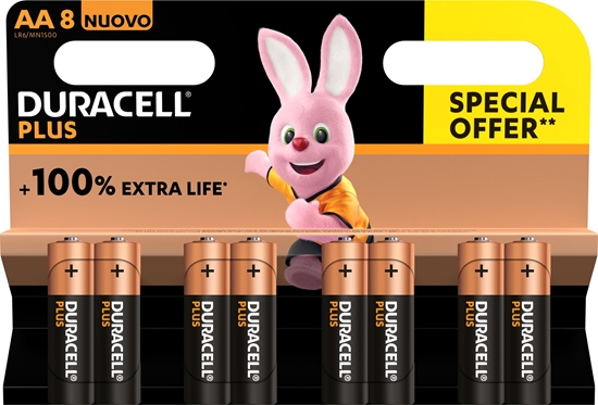 Picture of Duracell Duracell Plus 100, Single-use battery, AA, Alkaline, 1.5 V, 8 pc(s), Multicolour