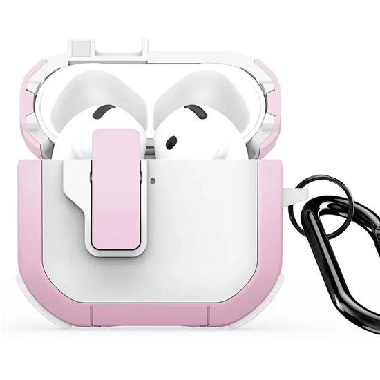 Picture of Dux Ducis PECP PC+TPU Aizsardzības korpuss - maciņš ar āķi Apple AirPods 4 Balti Rozā