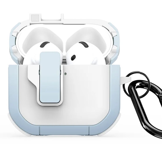 Picture of Dux Ducis PECP PC+TPU Aizsardzības korpuss - maciņš ar āķi Apple AirPods 4 Balti zils