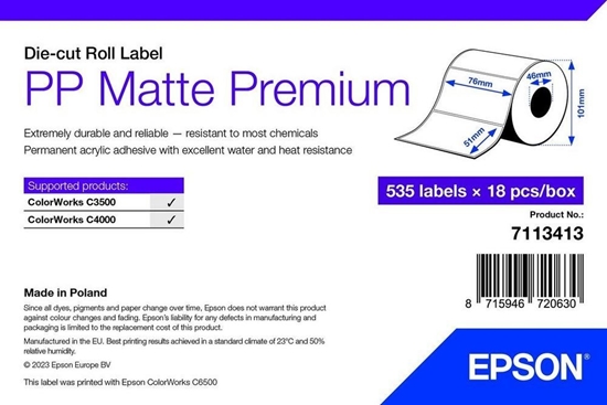 Picture of Epson PP MATTE LABEL PREM DIE-CUT/ROLL 76X51MM 535 LABELS