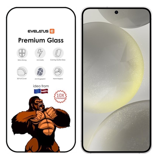 Picture of Evelatus Samsung Galaxy S24 / S25 2.5D Corning Gorilla Glass Anti-Static 3D Full Cover 10X Stronger Black