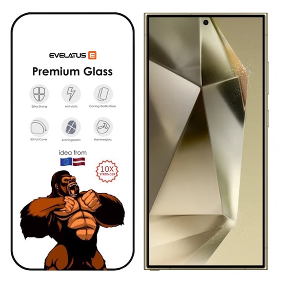 Picture of Evelatus Samsung Galaxy S24 Ultra 2.5D Corning Gorilla Glass Anti-Static 3D Full Cover 10X Stronger Black