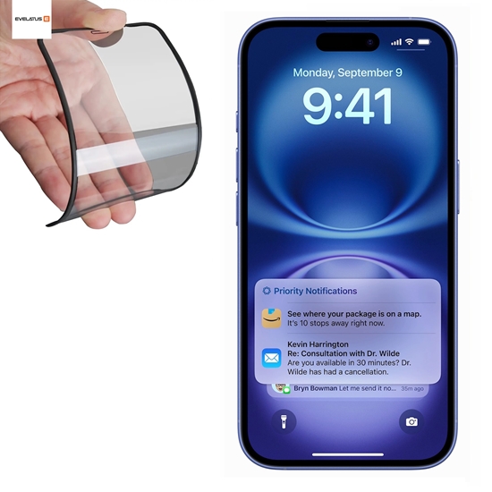 Изображение Evelatus Apple iPhone 16 Rubber Anti-Broken 3D Glass Full Cover Japan Glue Anti-Static Black