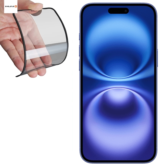 Изображение Evelatus Gumijotu malu Anti-Plīsuma 3D Stikls priekš Apple iPhone 16 Plus Japāņu līme Melna