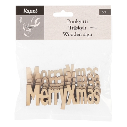 Attēls no Fl.dekors Kapel koka teksts Merry Xmas 5gab.