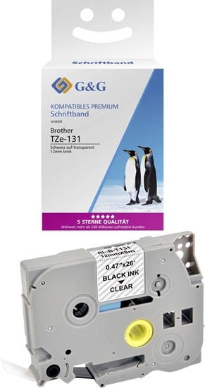 Изображение G&G Schriftband 12mm x 8m sw-tr. Komp. m. Brother TZe-131