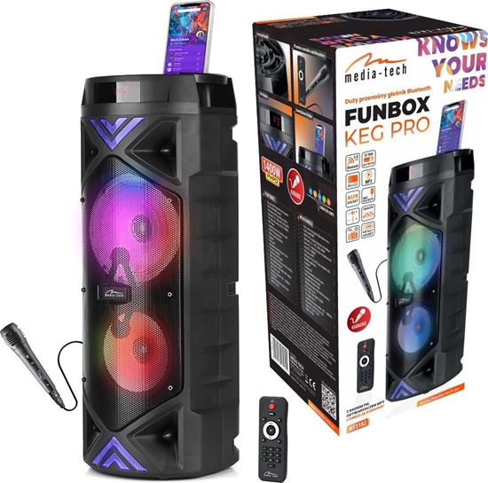 Picture of Głośnik FUNBOX KEG PRO MT3182 Karaoke/Bluetooth 5.0+EDR/FM/MP3?MicroSD/USB/Equalizer/AUX/Jack 6.3/Pilot/LED/RMS 50W/PMPO 1400W