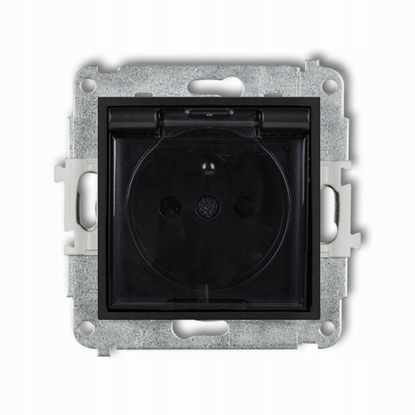 Picture of Karlik Gniazdo bryzgoszczelne Icon 12IGPB-1zdp z uziemieniem 2P+Z klapka dymna, przesony torów prdowych czarny mat