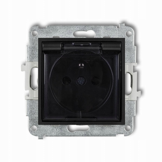 Picture of Karlik Gniazdo bryzgoszczelne Icon 12IGPB-1zdp z uziemieniem 2P+Z klapka dymna, przesony torów prdowych czarny mat