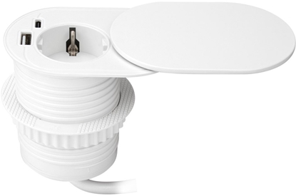 Picture of Gniazdo meblowe ?6cm, wpuszczane w blat z przesuwn pokrywk, adowark USB i przewodem 1,9m, 1x2P+Z (Schuko), 2xUSB (typ A+C; P