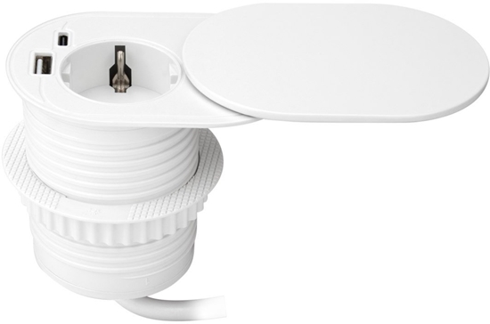 Picture of Gniazdo meblowe ?6cm, wpuszczane w blat z przesuwn pokrywk, adowark USB i przewodem 1,9m, 1x2P+Z (Schuko), 2xUSB (typ A+C; P