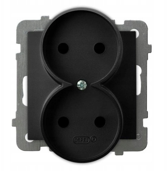 Picture of Gniazdo podwójne Ospel As GP-2GR/m/33 modu bez ramki czarny metalik