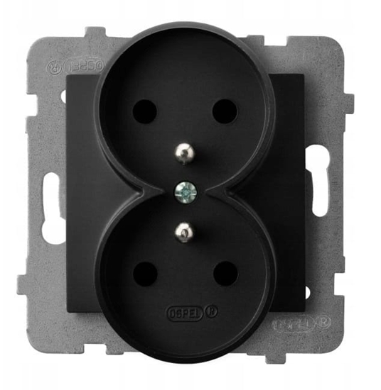 Picture of Gniazdo podwójne z uziemieniem Ospel As GP-2GRZ/m/33 modu bez ramki czarny metalik