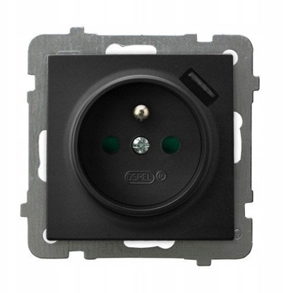 Picture of Gniazdo pojedyncze z uziemieniem Ospel As GP-1GZPUSB/m/33 z przesonami torów prdowych, z adowark USB czarny metalik
