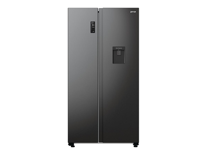 Attēls no Gorenje Refrigerator | NRR9185EABXLWD | Energy efficiency class E | Free standing | Side by side | Height 178.6 cm | No Frost system | Fridge net capacity 355 L | Freezer net capacity 192 L | Display | 38 dB | Black