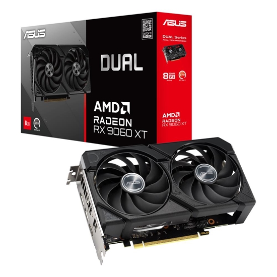 Picture of Graphics Card|ASUS|AMD Radeon RX 9060 XT|8 GB|GDDR6|128 bit|PCIE 5.0 16x|GPU 2550 MHz|Dual Slot Fansink|1xHDMI|2xDisplayPort|DUAL-RX9060XT-8G