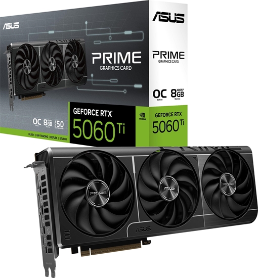Picture of Graphics Card|ASUS|NVIDIA GeForce RTX 5060 Ti|8 GB|GDDR7|128 bit|PCIE 5.0 16x|Triple slot Fansink|1xHDMI|3xDisplayPort|PRIME-RTX5060TI-O8G