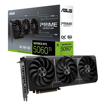 Attēls no Graphics Card|ASUS|NVIDIA GeForce RTX 5060 Ti|8 GB|GDDR7|128 bit|PCIE 5.0 16x|Triple slot Fansink|1xHDMI|3xDisplayPort|PRIME-RTX5060TI-O8G