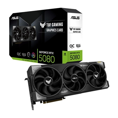 Attēls no Graphics Card|ASUS|NVIDIA GeForce RTX 5080|16 GB|GDDR7|256 bit|PCIE 5.0 16x|Triple slot Fansink|2xHDMI|3xDisplayPort|TUF-RTX5080-O16G-GAMING