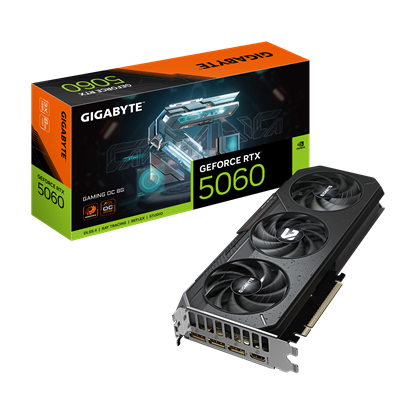 Attēls no Graphics Card|GIGABYTE|NVIDIA|GeForce RTX 5060|2595 MHz|8 GB|GDDR7|128 bit|PCI Express 5.0|Active|GV-N5060GAMINGOC-8GD