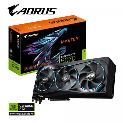 Attēls no Graphics Card|GIGABYTE|NVIDIA GeForce RTX 5070|12 GB|GDDR7|192 bit|PCIE 5.0 16x|GPU 2715 MHz|Triple slot Fansink|1xHDMI|3xDisplayPort|GV-N5070AORUSM-12GD