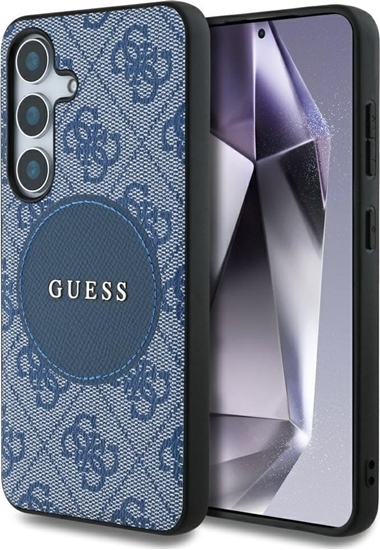 Picture of Guess 4G Round Patch Classic Logo MagSafe case for Samsung Galaxy S25 blue