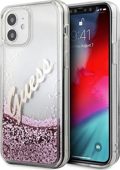 Picture of Guess Etui Guess GUHCP12SGLVSPI Apple iPhone 12 mini róowy/pink hardcase Glitter Vintage Script